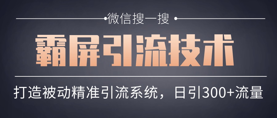 微信搜一搜霸屏引流技术,打造被动精准引流系统,轻松日引300+流量-第一资源库