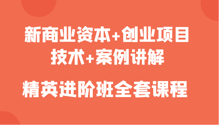 新商业资本+创业项目,技术+案例讲解,精英进阶班全套课程-第一资源库