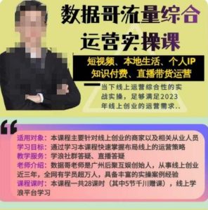 数据哥流量综合运营实操课:短视频、本地生活、个人IP知识付费、直播带货运营-第一资源库
