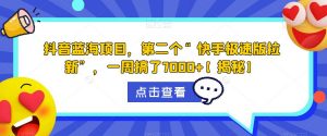 抖音蓝海项目,第二个“快手极速版拉新”,一周搞了7000+【揭秘】-第一资源库