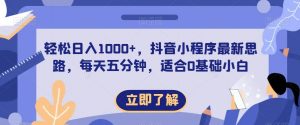 轻松日入1000+,抖音小程序最新思路,每天五分钟,适合0基础小白【揭秘】-第一资源库