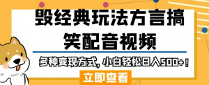 毁经典玩法方言搞笑配音视频,多种变现方式,小白轻松日入500+!-第一资源库