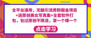 全平台通用,无脑引流男粉掘金项目+送原创美女写真集+全套软件打包,包过原创不限流,发一个爆一个【揭秘】-第一资源库