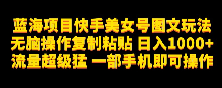 蓝海项目快手美女号图文玩法,无脑操作复制粘贴,日入1000+流量超级猛一部手机即可操作【揭秘】-第一资源库