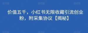 价值五千,小红书无限收藏引流创业粉,附采集协议【揭秘】-第一资源库