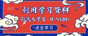 利用学习资料引流大学生粉,靠虚拟资源日入500+【揭秘】-第一资源库