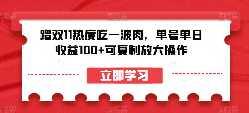 蹭双11热度吃一波肉,单号单日收益100+可复制放大操作【揭秘】-第一资源库