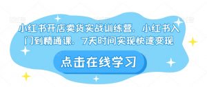 小红书开店卖货实战训练营,小红书入门到精通课,7天时间实现快速变现-第一资源库