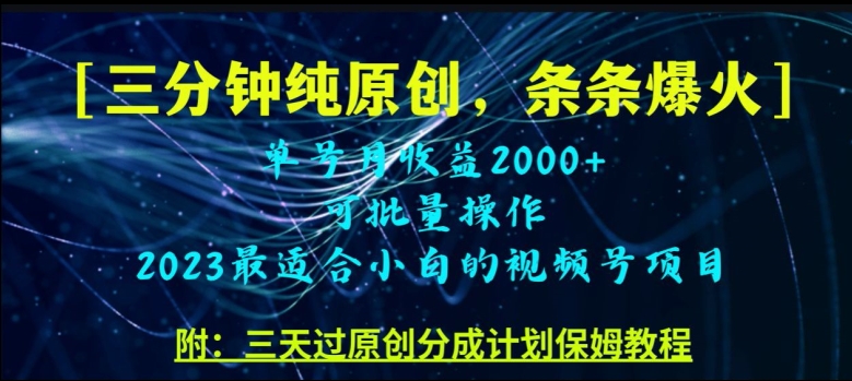三分钟制作视频号纯原创,条条爆款,轻松月入过万【揭秘】-第一资源库