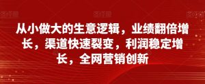 从小做大的生意逻辑,业绩翻倍增长,渠道快速裂变,利润稳定增长,全网营销创新-第一资源库