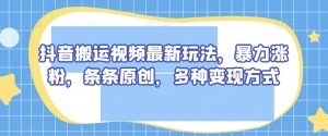 抖音搬运视频最新玩法，暴力涨粉，条条原创，多种变现方式【揭秘】-第一资源库