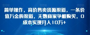 简单操作,高价售卖货源渠道,一条价值万金的渠道,无数商家争相购买,0成本实现月入10万+【揭秘】-第一资源库