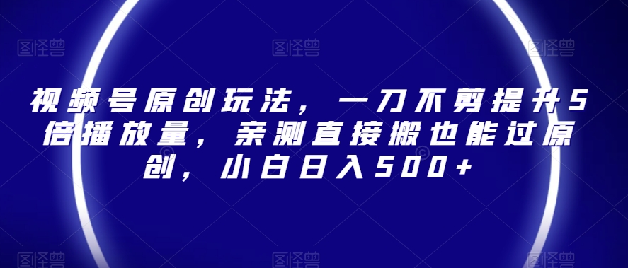 视频号原创玩法,一刀不剪提升5倍播放量,亲测直接搬也能过原创,小白日入500+【揭秘】-第一资源库