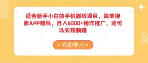 适合新手小白的手机搬砖项目,简单搜素APP赚钱,月入5000+稍作推广,还可以实现躺赚【揭秘】-第一资源库