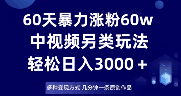 60天暴力涨粉60W,中视频另类玩法,日入3000+,几分钟一条原创作品多种变现方式-第一资源库