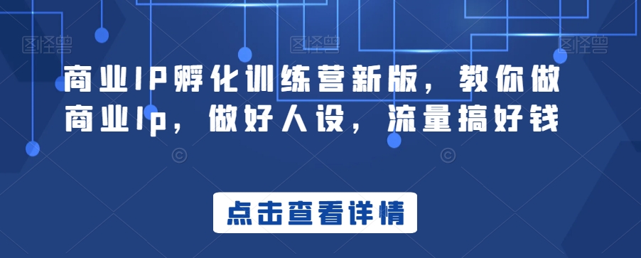 商业IP孵化训练营新版,教你做商业Ip,做好人设,流量搞好钱-第一资源库