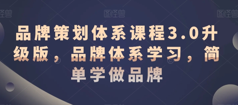 品牌策划体系课程3.0升级版,品牌体系学习,简单学做品牌-第一资源库