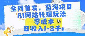 全网首发,蓝海项目,AI网站代理玩法,零成本日收入1-3千+【揭秘】-第一资源库