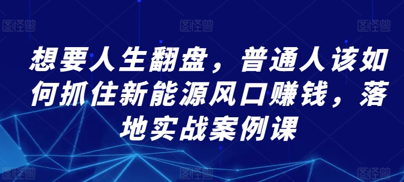 想要人生翻盘,普通人该如何抓住新能源风口赚钱,落地实战案例课-第一资源库