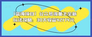 【蓝海项目】公众号流量主全新玩法攻略:30天收益42174元【揭秘】-第一资源库