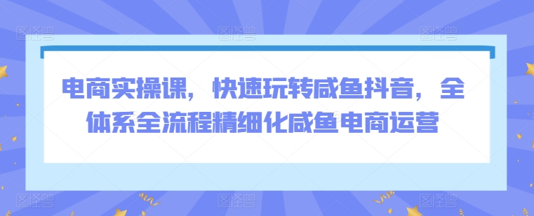 电商实操课,快速玩转咸鱼抖音,全体系全流程精细化咸鱼电商运营-第一资源库