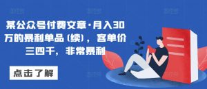 某公众号付费文章·月入30万的暴利单品(续),客单价三四千,非常暴利-第一资源库