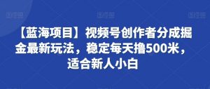 【蓝海项目】视频号创作者分成掘金最新玩法,稳定每天撸500米,适合新人小白【揭秘】-第一资源库