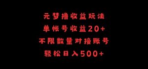 元梦撸收益玩法,单号收益20+,不限数量,对接账号,轻松日入500+【揭秘】-第一资源库