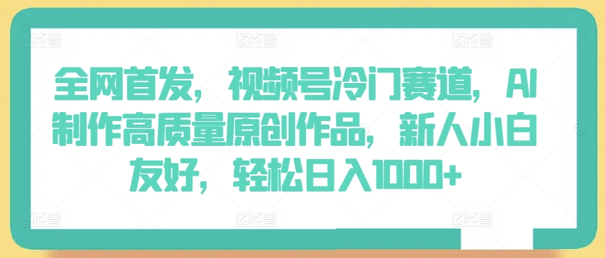 全网首发，视频号冷门赛道，AI制作高质量原创作品，新人小白友好，轻松日入1000+【揭秘】-第一资源库