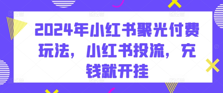 2024年小红书聚光付费玩法,小红书投流,充钱就开挂-第一资源库