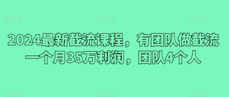 2024最新截流课程,有团队做截流一个月35万利润,团队4个人-第一资源库