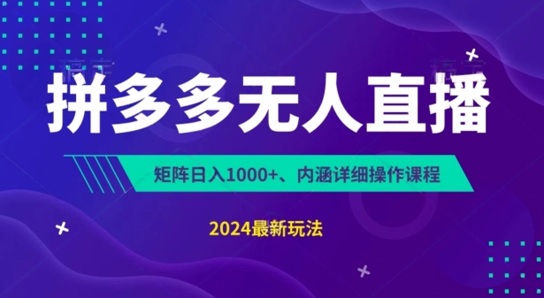 拼多多无人直播不封号,0投入,3天必起,无脑挂机,日入1k+【揭秘】-第一资源库