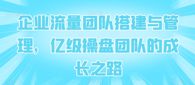 企业流量团队搭建与管理,亿级操盘团队的成长之路-第一资源库