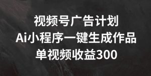 视频号广告计划,AI小程序一键生成作品, 单视频收益300+【揭秘】-第一资源库