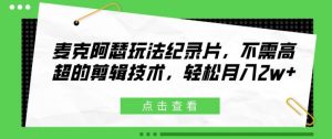 麦克阿瑟玩法纪录片，不需高超的剪辑技术，轻松月入2w+【揭秘】-第一资源库