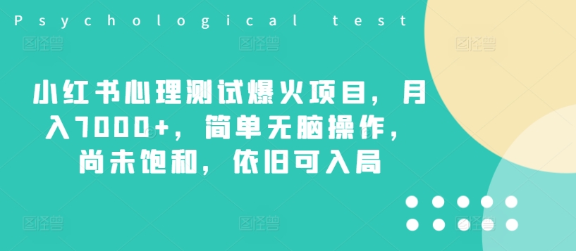 小红书心理测试爆火项目,月入7000+,简单无脑操作,尚未饱和,依旧可入局-第一资源库