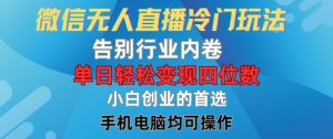 微信无人直播冷门玩法,告别行业内卷,单日轻松变现四位数,小白的创业首选【揭秘】-第一资源库