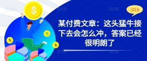 某付费文章:这头猛牛接下去会怎么冲,答案已经很明朗了 !-第一资源库