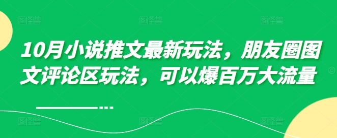 10月小说推文最新玩法,朋友圈图文评论区玩法,可以爆百万大流量 -第一资源库