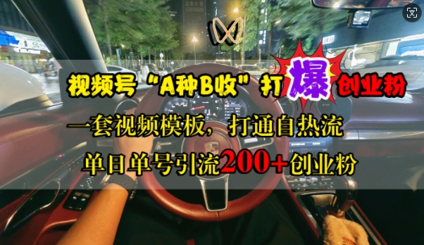 视频号“A种B收”打爆创业粉,一套视频模板打通自热流,单日单号引流200+创业粉-第一资源库