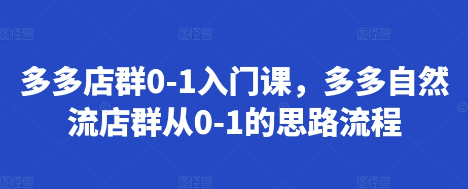多多店群0-1入门课，多多自然流店群从0-1的思路流程-第一资源库