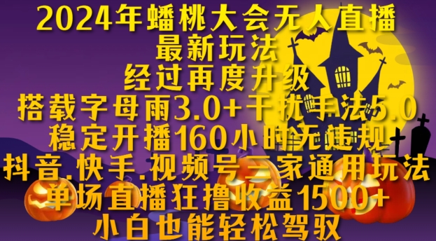 2024年蟠桃大会无人直播最新玩法，稳定开播160小时无违规，抖音、快手、视频号三家通用玩法【揭秘】-第一资源库