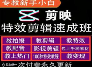 剪映特效教程和运营变现教程,特效剪辑速成班,专教新手小白-第一资源库