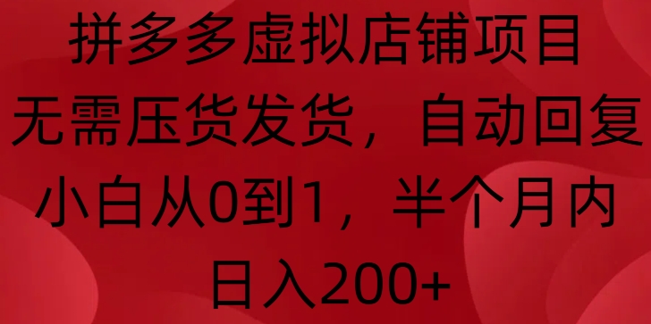 拼多多虚拟店铺项目,无需压货发货,自动回复,小白从0到1,半个月内日入200+【揭秘】-第一资源库