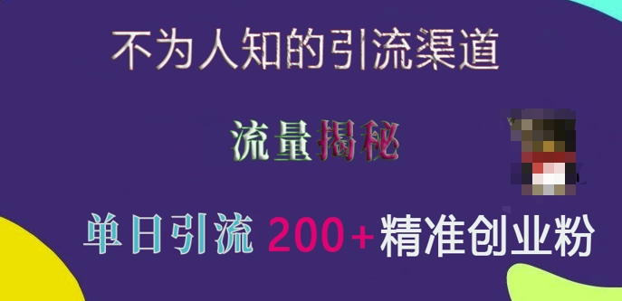 不为人知的引流渠道,流量揭秘,实测单日引流200+精准创业粉【揭秘】-第一资源库