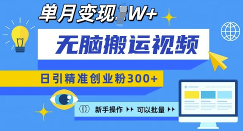 无脑搬运视频号可批量复制,新手即可操作,日引精准创业粉300+,月变现过W 【揭秘】-第一资源库