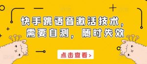 快手跳语音激活技术，需要自测，随时失效-第一资源库