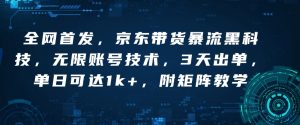 全网首发,京东带货暴流黑科技,无限账号技术,3天出单,单日可达1k+,附矩阵教学【揭秘】-第一资源库