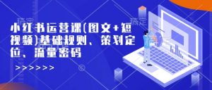 小红书运营课(图文+短视频)基础规则、策划定位、流量密码-第一资源库