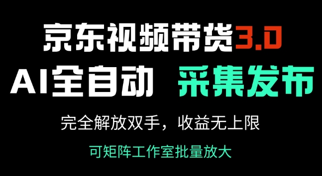 京东视频带货3.0，Ai全自动采集+自动发布，完全解放双手，收入无上限-第一资源库